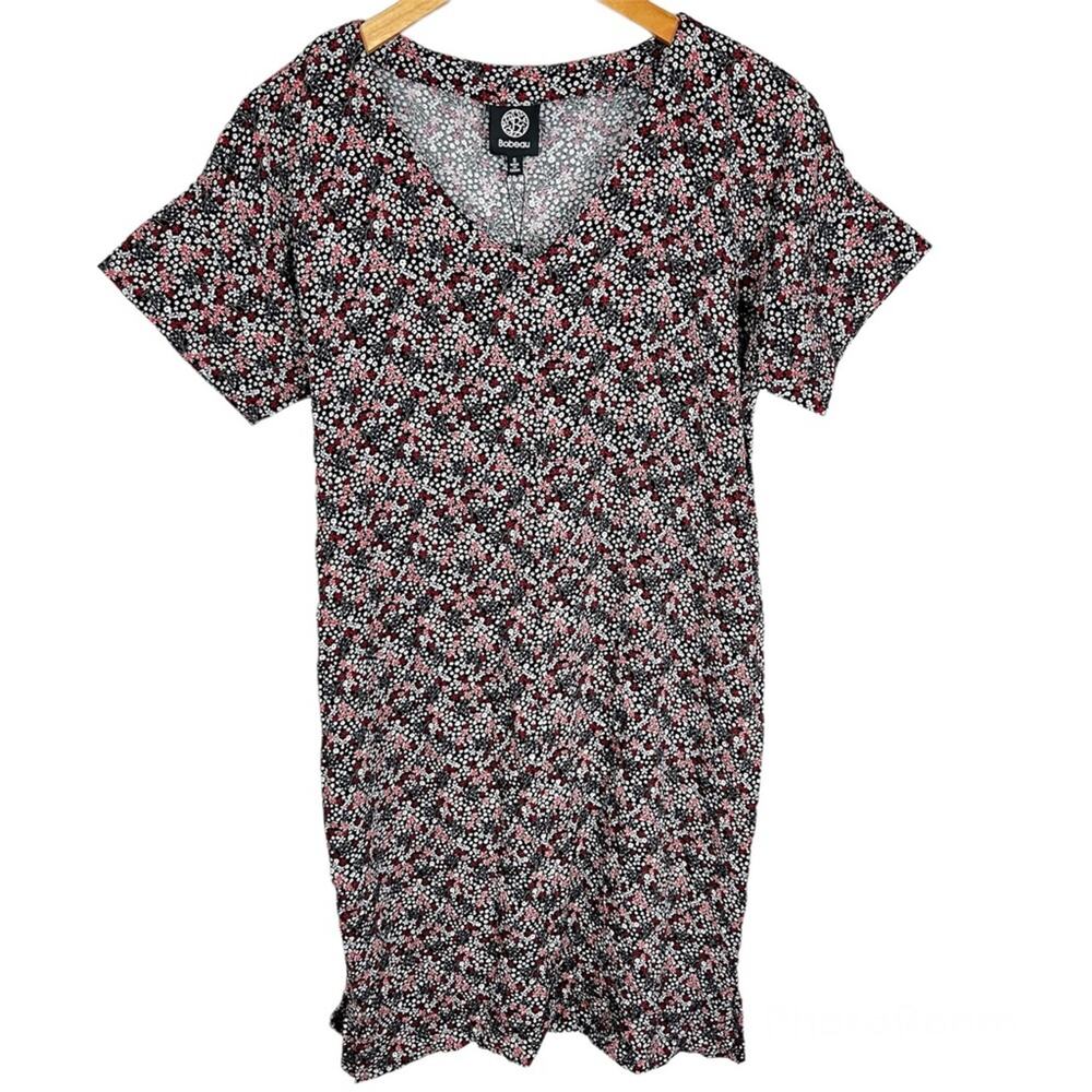 NWT Nordstrom Bobeau Micro Floral Black T-shirt Mini Sheath Dress Size Small